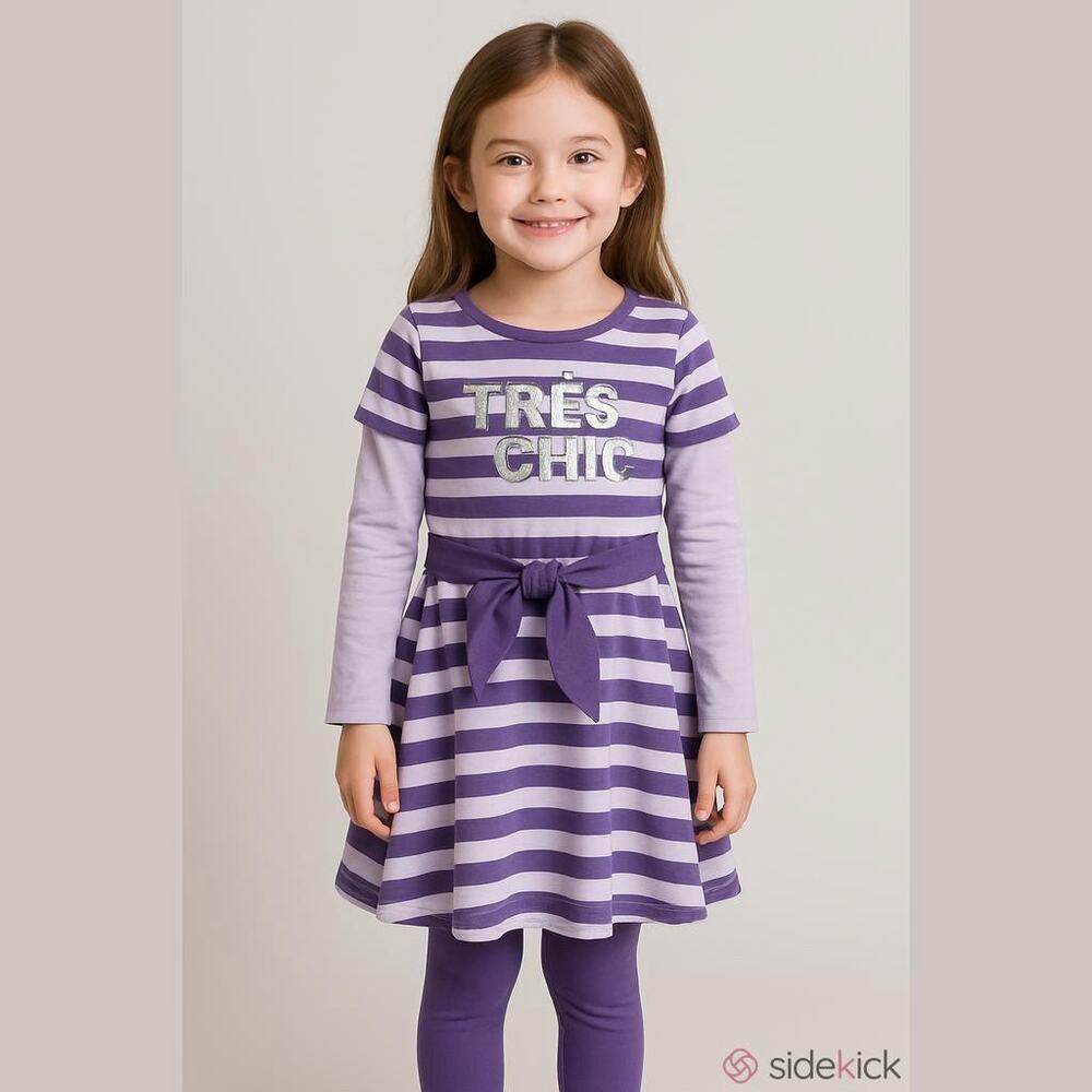 Crazy 8 Girls Dress Size Small 5 6 Purple Striped Tres Chic Knit Ties Belt NEW‎